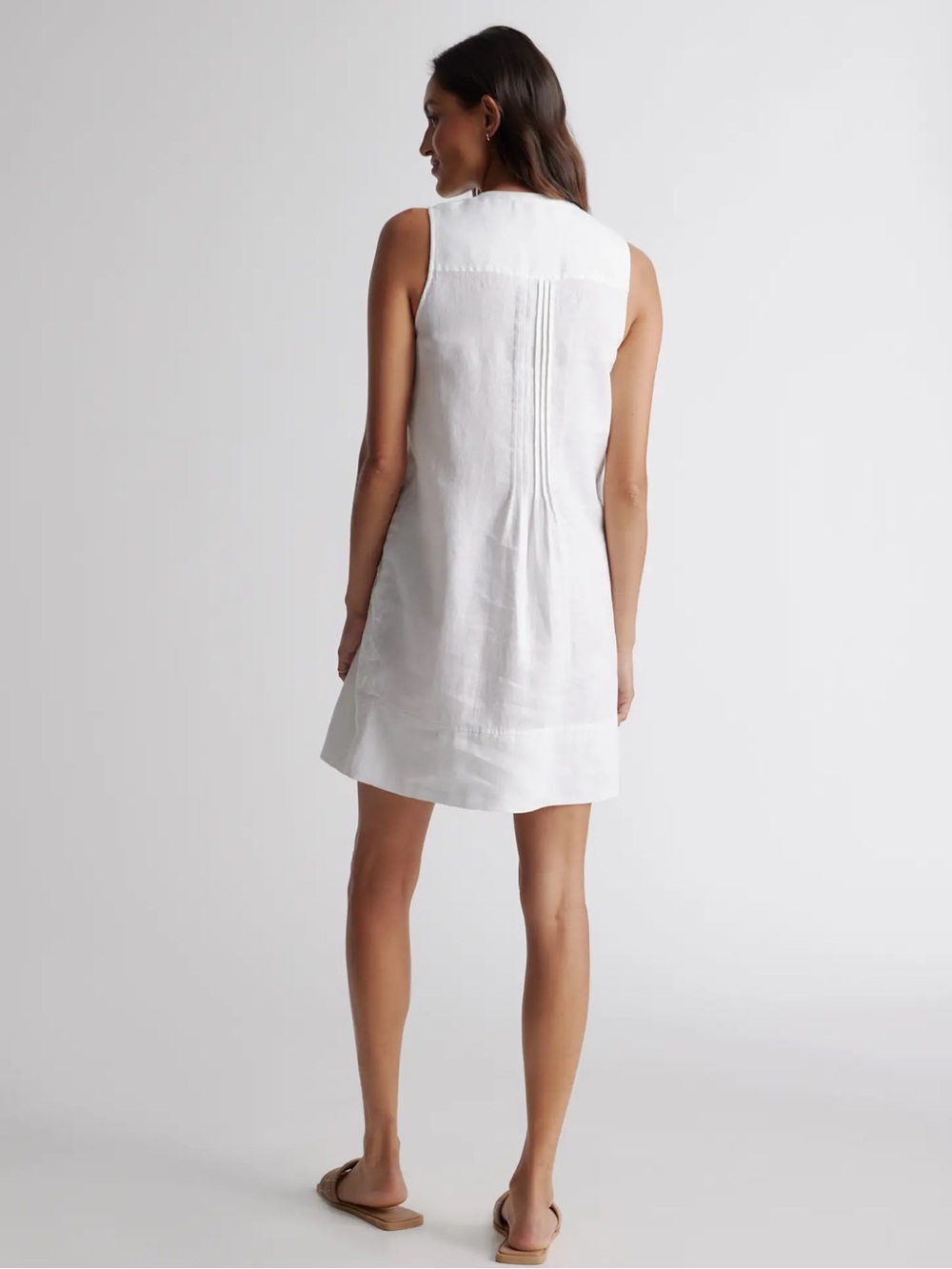 Quince 100% European Linen Sleeveless Swing Dress Pintuck White size Small - Picture 2 of 14